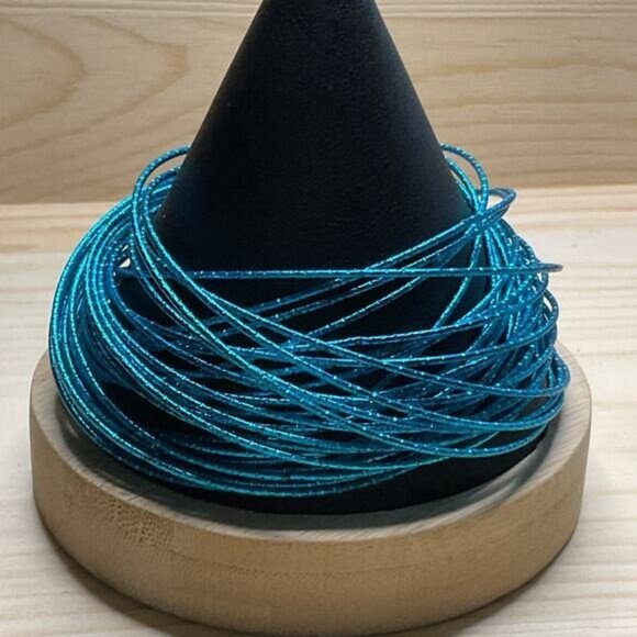 Electric Blue Bangle Bracelet Set With Sparkle - Picture 2 of 4